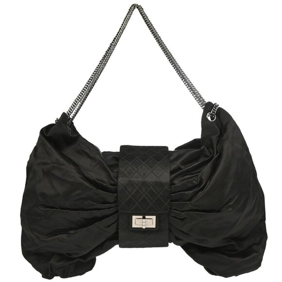 Chanel Black Satin Mademoiselle Lock Bow Shoulder Bag 195118 - Picture 1 of 12